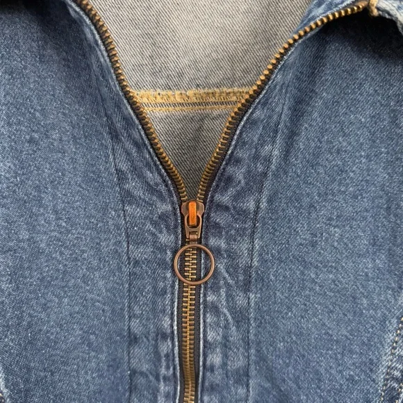 Reformation 12 Loeb Denim Mini Dress 1/4 Zip Up western country festival - Picture 6 of 9